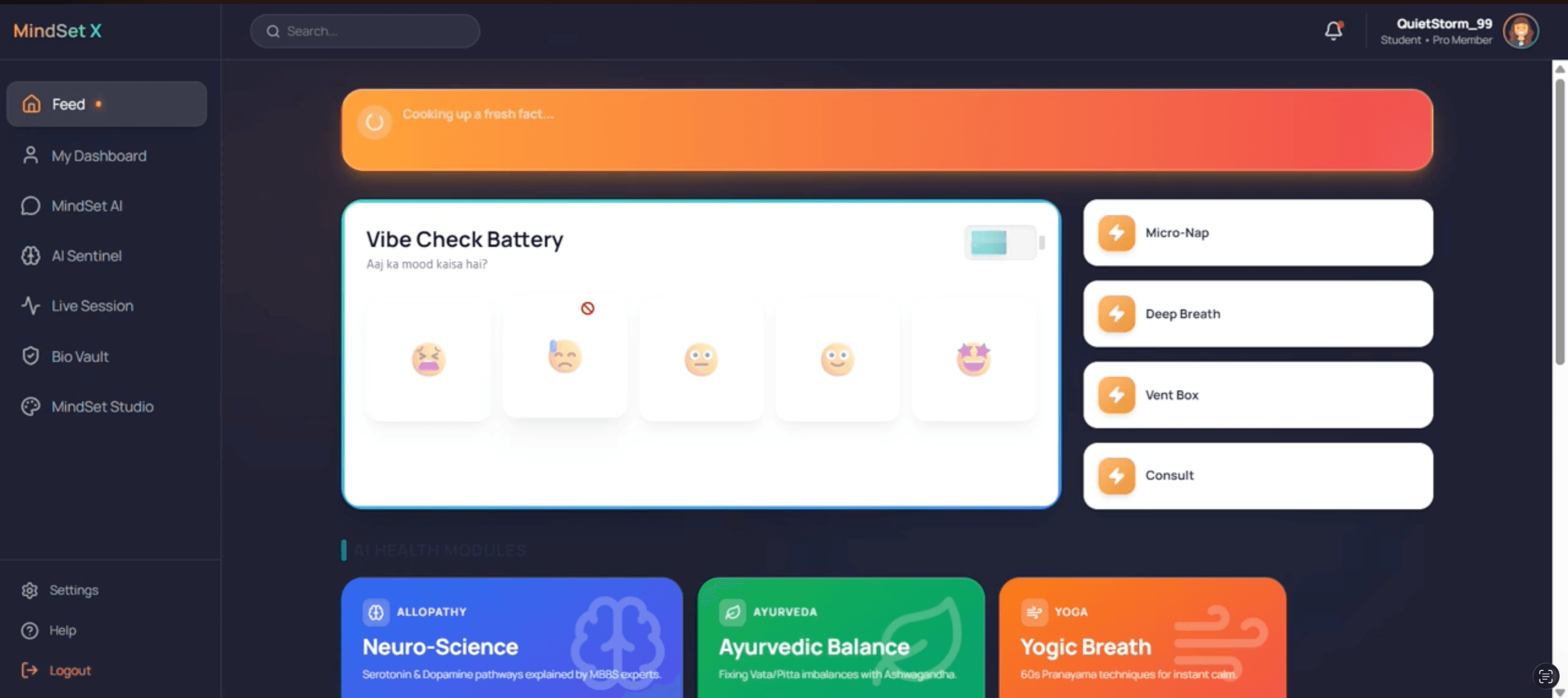 MINDSET X project interface preview